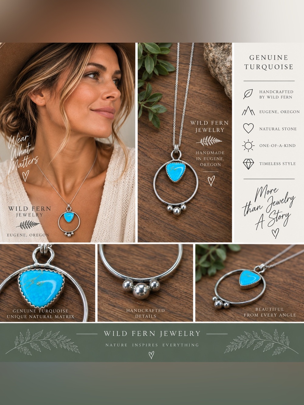 Wild Fern Jewelry Genuine Turquoise Sterling Silver Artisan Necklace